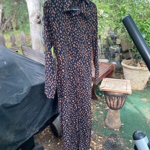 Bardot Blue  and Brown Maxi Shirt Dress with Notched Collar small